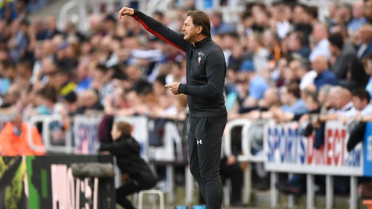 Southampton boss Ralph Hasenhuttl issues instructions to his players in the 3-1 defeat away to Newcastle United