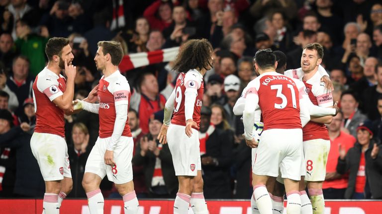 Aaron Ramsey celebrates giving Arsenal the lead against Newcastle