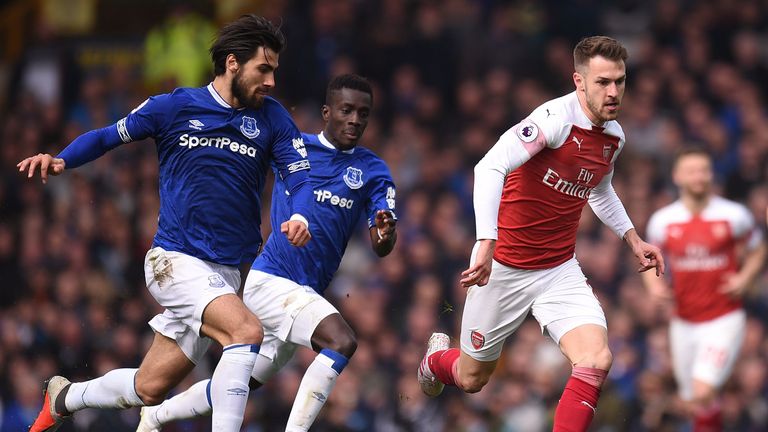 Aaron Ramsey in action for Arsenal against Everton
