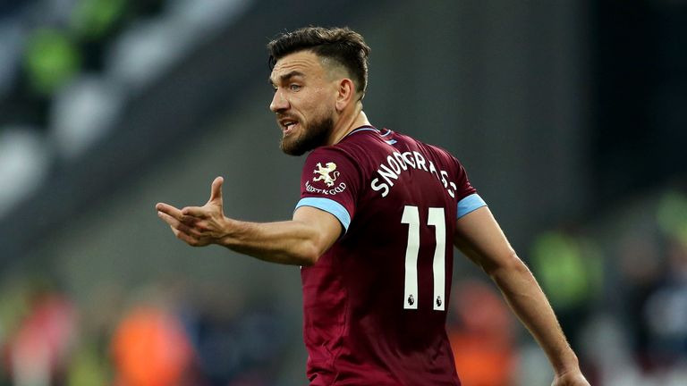 Robert Snodgrass of West Ham United reacts during the Premier League match between West Ham United and Everton FC at London Stadium on March 30, 2019 in London, United Kingdom