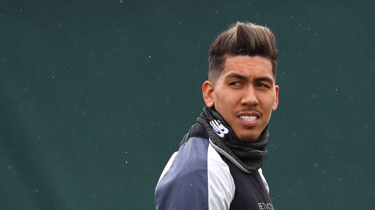 Roberto Firmino during first team training at Melwood on the eve of their UEFA Champions League quarter final, second leg against FC Porto