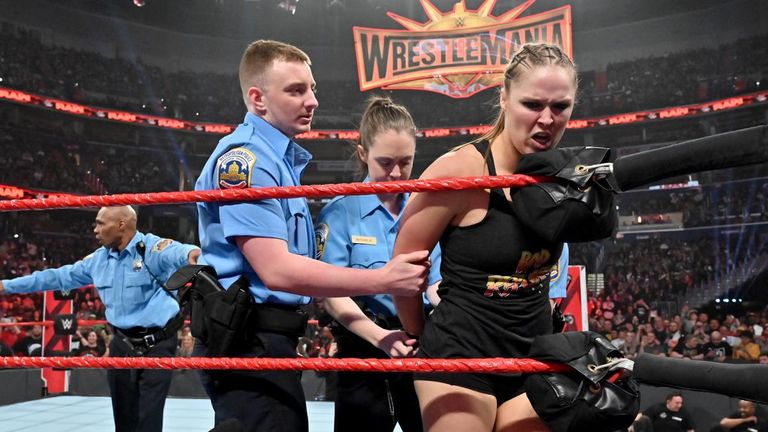Ronda Rousey and her WrestleMania opponents Charlotte Flair and Becky Lynch were arrested on last night's Raw
