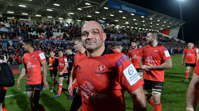 BELFAST, NORTHERN IRELAND - JANUARY 12: Rory Best of Ulster leads the team on a lap of honour after the Champions Cup match between Ulster Rugby and Racing 92 at Kingspan Stadium on January 12, 2019 in Belfast, United Kingdom. (Photo by Charles McQuillan/Getty Images)