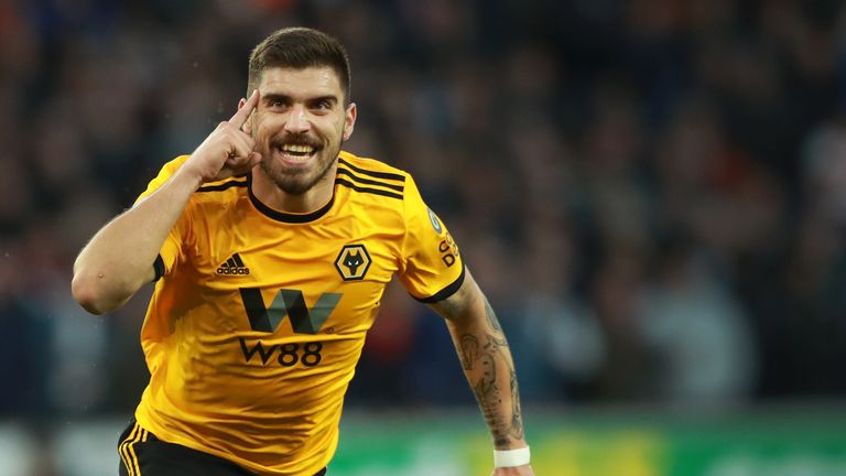 Ruben Neves celebrates after giving Wolves the lead at home to Arsenal