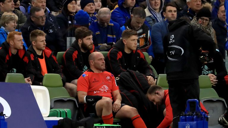 Ulster's Rory Best after suffering an ankle injury against Leinster