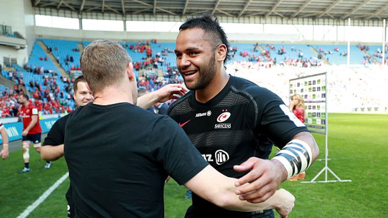 Mark McCall congratulates Billy Vunipola for his display in the win