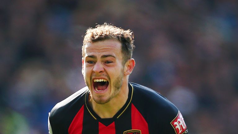 Ryan Fraser celebrates after scoring his Bournemouth's second goal during the match against Brighton