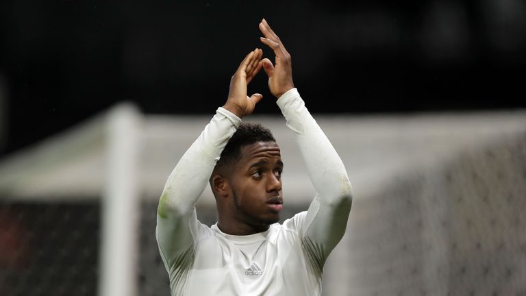 Ryan Sessegnon of Fulham shows appreciation to the fans as his team are relegated due to the result in the Premier League match between Watford FC and Fulham FC at Vicarage Road on April 02, 2019 in Watford, United Kingdom.