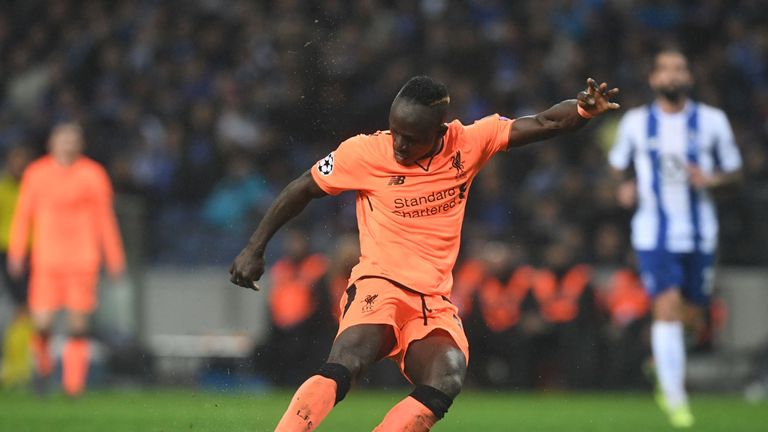 Sadio Mane scores during Liverpool's 5-0 win over Porto last season