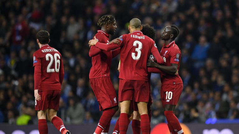 Sadio Mane (right) is congratulated after scoring Liverpool's opener away to Porto