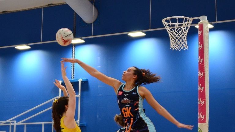 Sam Cook of Severn Stars (GK, blue dress) Credit: Andrew Taylor Photography