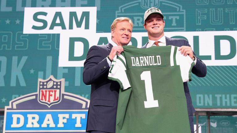 during the first round of the 2018 NFL Draft at AT&T Stadium on April 26, 2018 in Arlington, Texas.