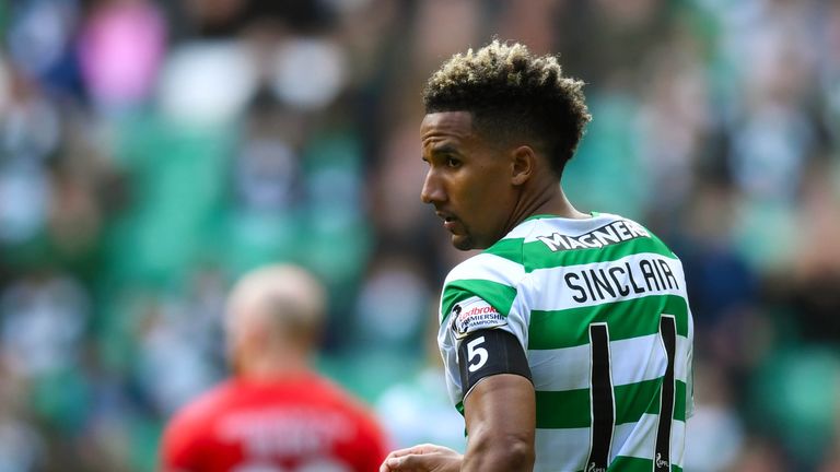 Celtic's Scott Sinclair wears a black armband in tribute to European Cup winning captain Billy McNeill