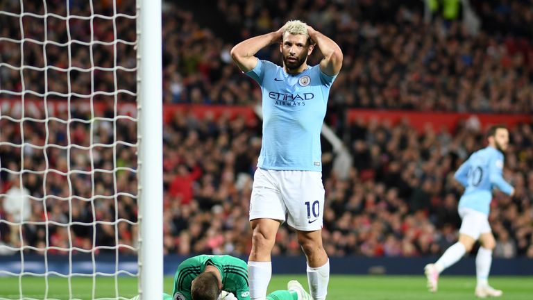 Sergio Aguero reacts after a missed chance 