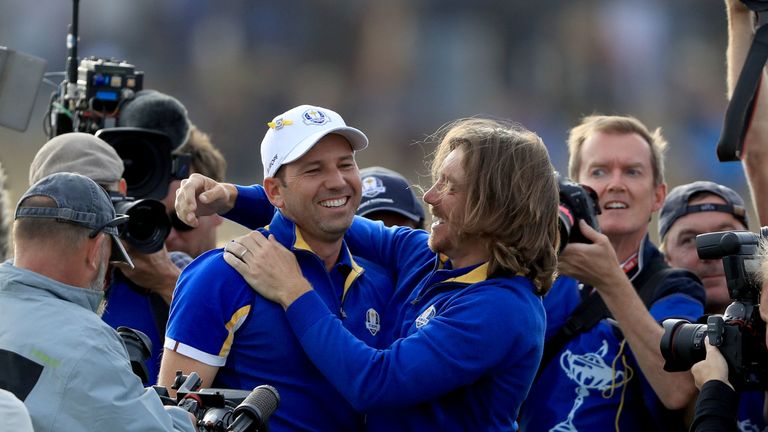 during the final day singles matches of the 2018 Ryder Cup at Le Golf National on September 30, 2018 in Paris, France.