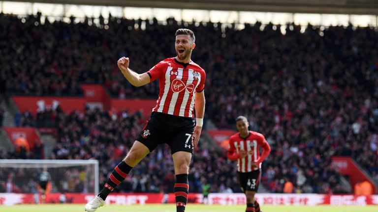 Shane Long celebrates after putting Southampton 1-0 up at St Mary's