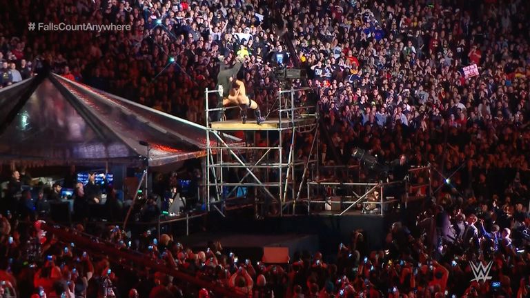 Miz hit Shane McMahon with a huge suplex off a camera platform