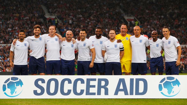 during the Soccer Aid for UNICEF 2018 match between Englannd and the Rest of the World at Old Trafford on June 10, 2018 in Manchester, England.