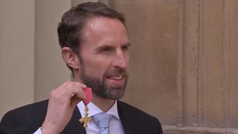 England manager Gareth Southgate collects his OBE