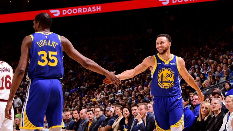 Stephen Curry #30 of the Golden State Warriors reacts to a play during the game against the Cleveland Cavaliers on April 5, 2019 at ORACLE Arena in Oakland, California.