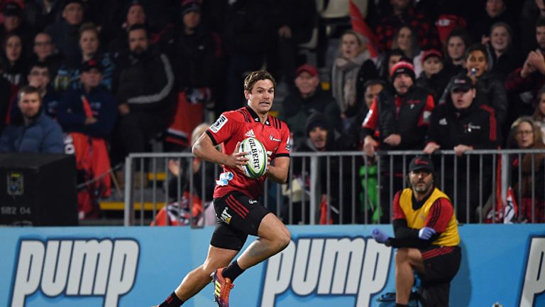 George Bridge runs in to score a try in the Crusaders' victory over the Lions
