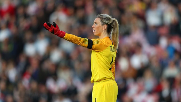 England goalkeeper Carly Telford has returned to Chelsea for monitoring after suffering concussion.