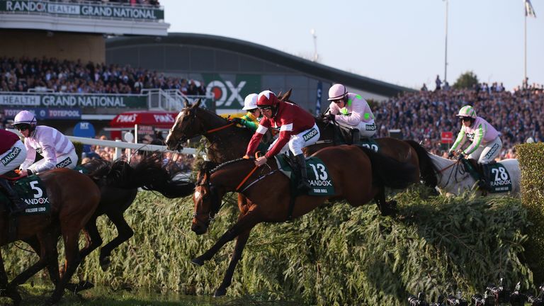 Tiger Roll at the Randox Health Grand National Handicap Steeple Chase at Aintree Racecourse on April 14, 2018 in Liverpool, England.