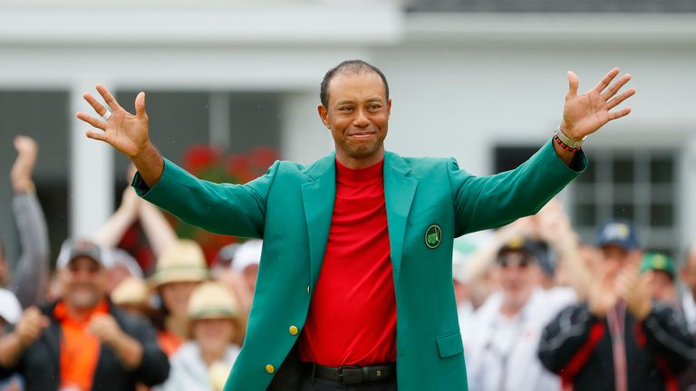 Tiger Woods celebrates winning The Masters 2019