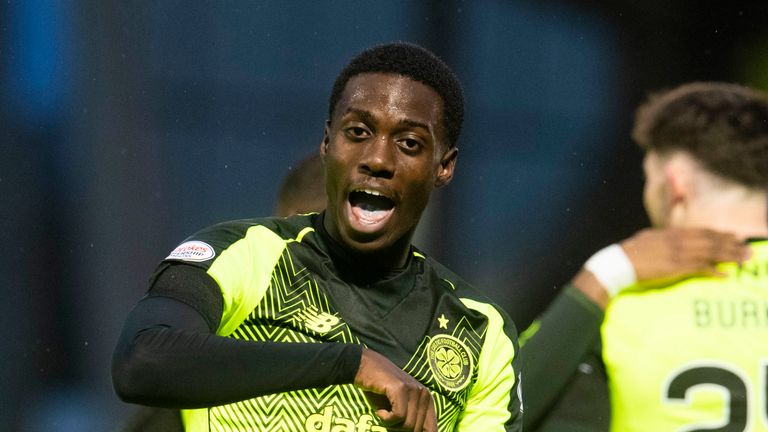 03/04/19 LADBROKES PREMIERSHIP.ST MIRREN v CELTIC.THE SIMPLE DIGITAL ARENA - PAISLEY.Celtic's Timothy Weah celebrates giving the visitors the lead.