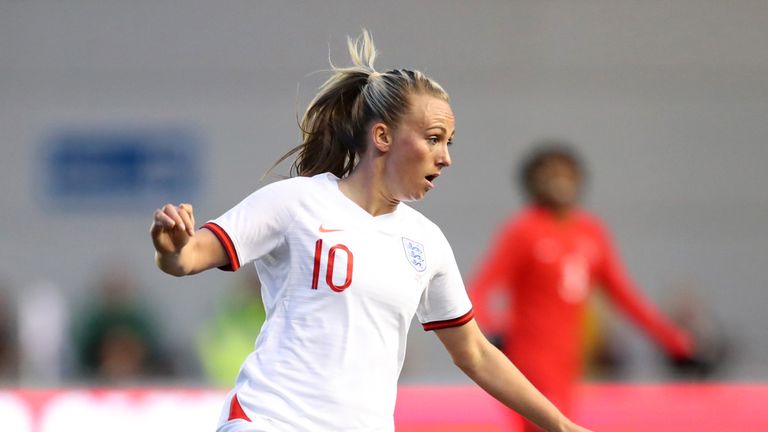 MANCHESTER, ENGLAND - APRIL 05: Toni Duggan of England during the International Friendly between England Women and Canada Women at The Academy Stadium on April 05, 2019 in Manchester, England. (Photo by Catherine Ivill/Getty Images)