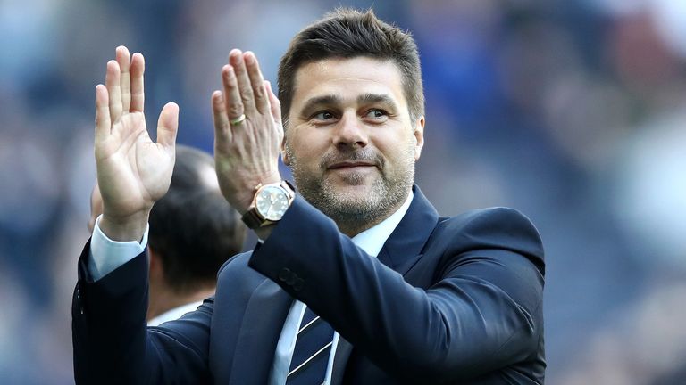 Mauricio Pochettino, Manager of Tottenham Hotspur makes an appearance at half time during the U18 Premier League between Tottenham Hotspur and Southampton at Tottenham Hotspur Stadium on March 24, 2019 in London, England.