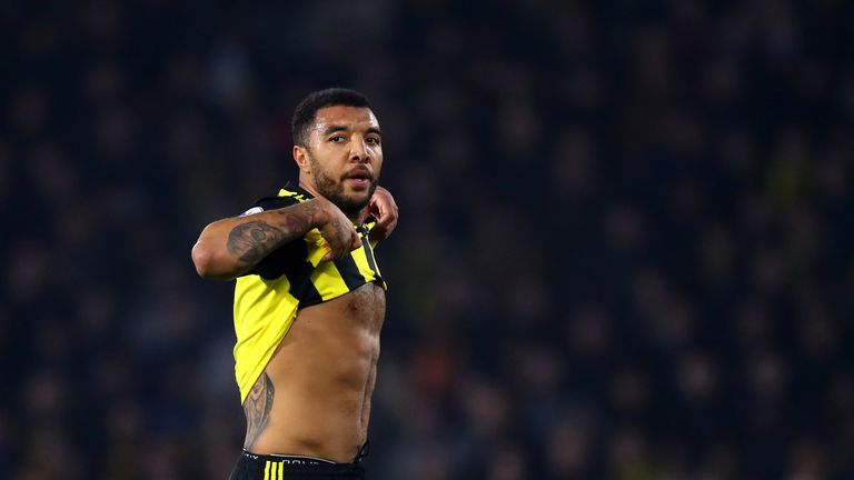 Troy Deeney reacts after being sent off against Arsenal