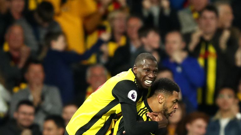 Andre Gray celebrates his goal for Watford against Southampton