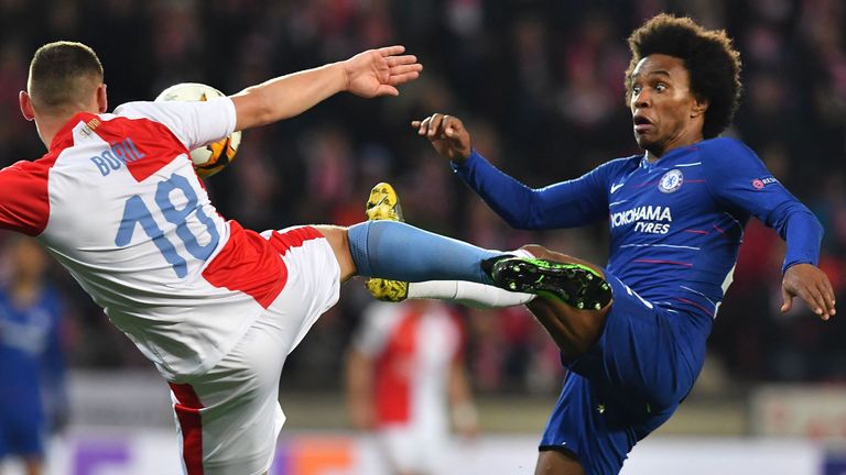 Willian during Chelsea's Europa League tie against Slavia Prague