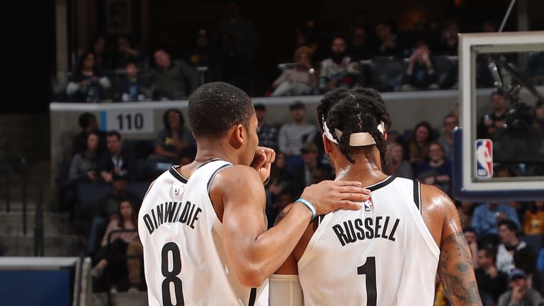Spencer Dinwiddie and D'Angelo Russell in action for the Nets