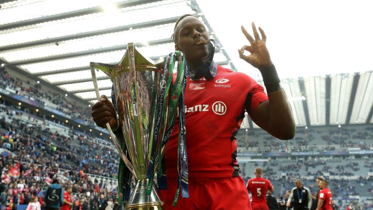 Maro Itoje is all smiles as he celebrates Saracens' Champions Cup win over Leinster