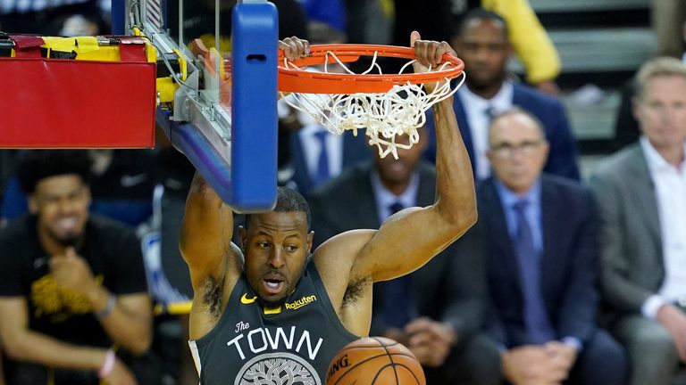 Andre Iguodala in action during Golden State's win over Portland in Game 2 of the Western Conference Finals.