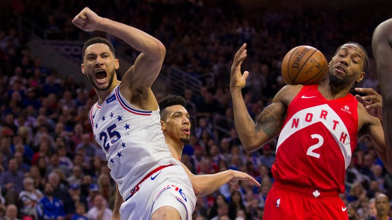Ben Simmons celebrates a basket during the 76ers' Game 6 win over the Raptors