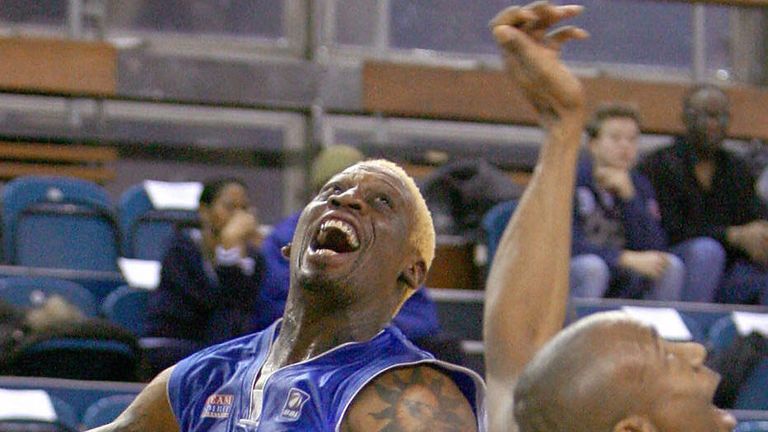 Dennis Rodman in action for the Brighton Bears in the BBL