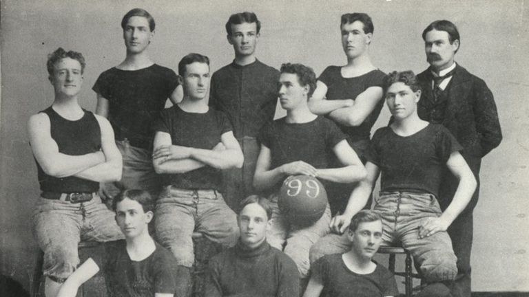 Dr James Naismith (top right) with the 1898-99 University of Kansas basketball team - photo courtesy of University of Kansas