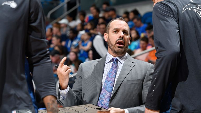 Frank Vogel issues instructions on the Orlando Magic sideline