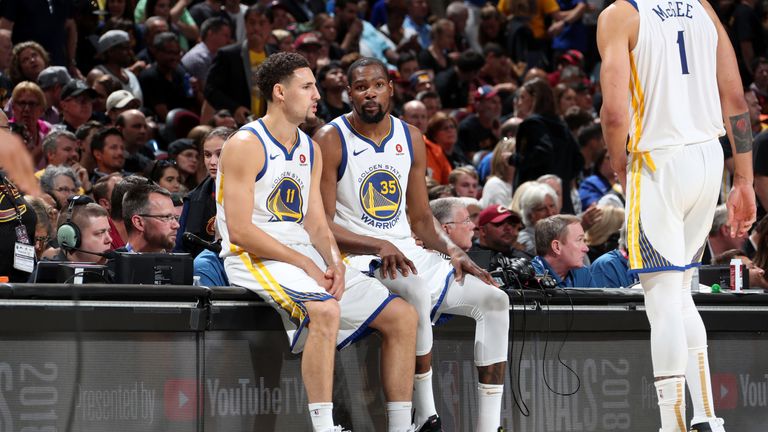 Klay Thompson and Kevin Durant pictured during the 2018 NBA Finals