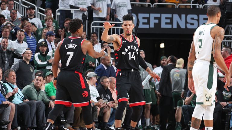 Kyle Lowry and Danny Green during the series against the Milwaukee Bucks
