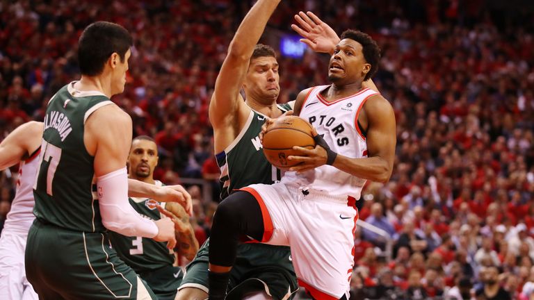 Kyle Lowry attacks the Milwaukee Bucks defense in Game 4 of the Eastern Conference Finals