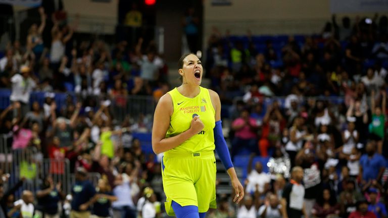 Liz Cambage in action in 2018 for the Las Vegas Aces