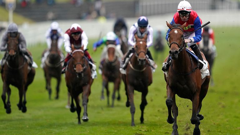 Robert Havlin riding Mehdaayih to win the Arkle Finance Cheshire Oaks at Chester 