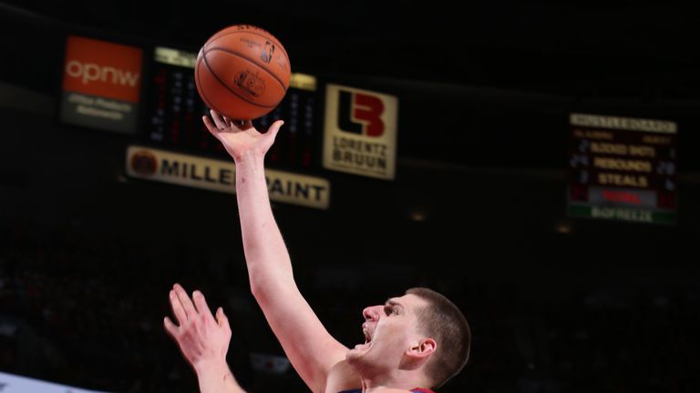 Nikola Jokic scores with a lay-up in Denver&#39;s four-overtime Game 3 loss to the Trail Blazers