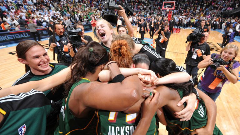 Seattle Storm celebrate their victory in the 2018 WNBA Finals