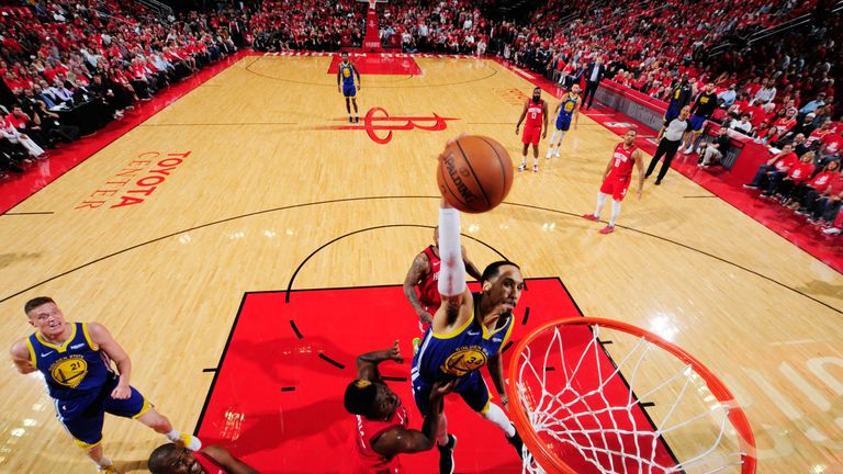 Shaun Livingston throws down an emphatic dunk in the Golden State Warriors' Game 6 win over the Houston Rockets