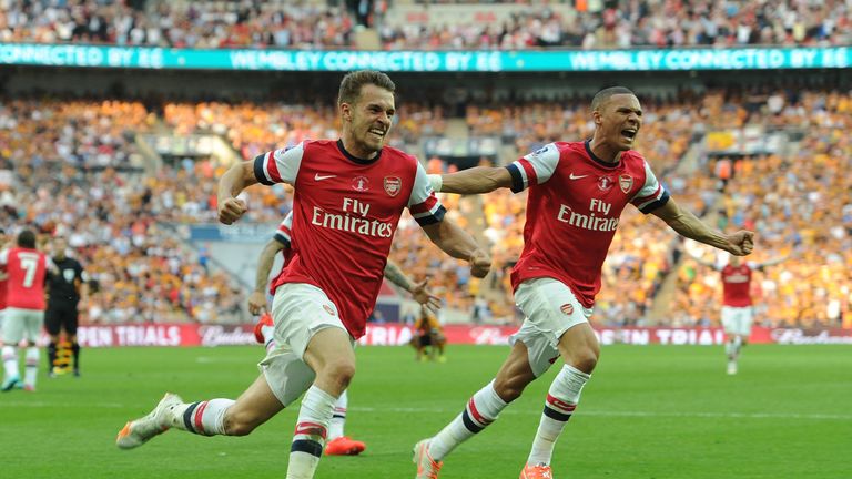 Aaron Ramsey celebrates his FA Cup winner against Hull in 2014
